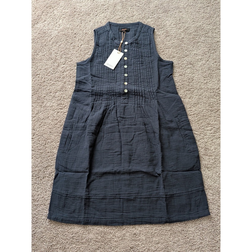 Quince 100% Organic Cotton Gauze Sleeveless Swing Dress Size XS Indigo Blue NWT